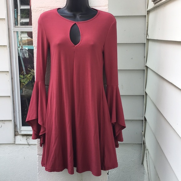 Planet Gold Dresses & Skirts - Boho hippie dress deep red super stretchy soft S